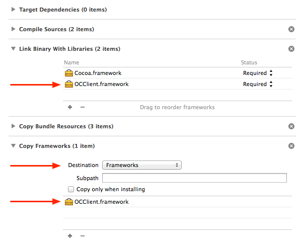 A screenshot showing the project editor with the final build phases