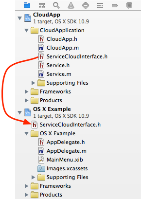 A screenshot which shows dragging the cloud interface file into the client project